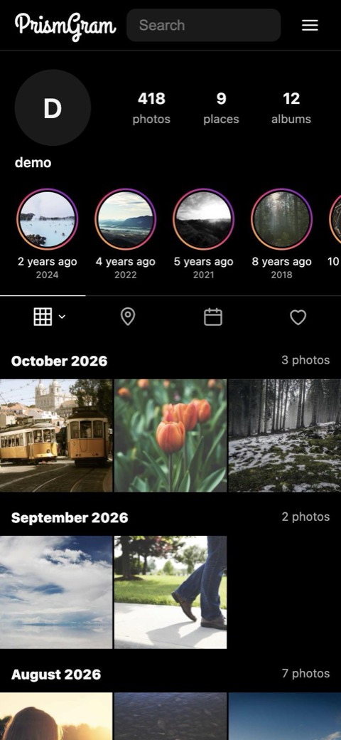 PrismGram on a phone: the feed